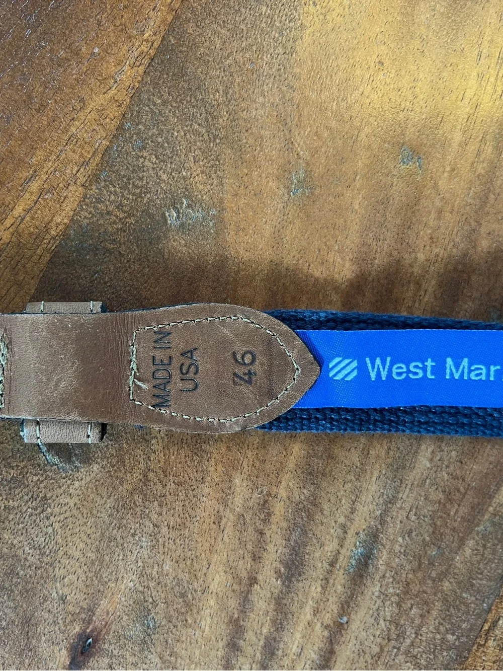 West Marine Men's Adjustable Nautical Belt Size 46 Blue/Brown Brass Buckle